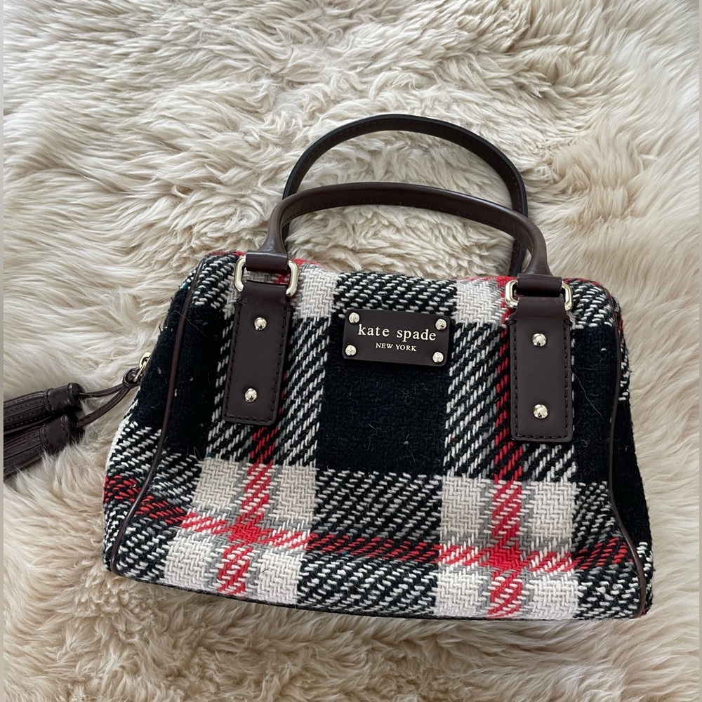 Vintage Kate Spade plaid handbag chocolate brown, black and orange